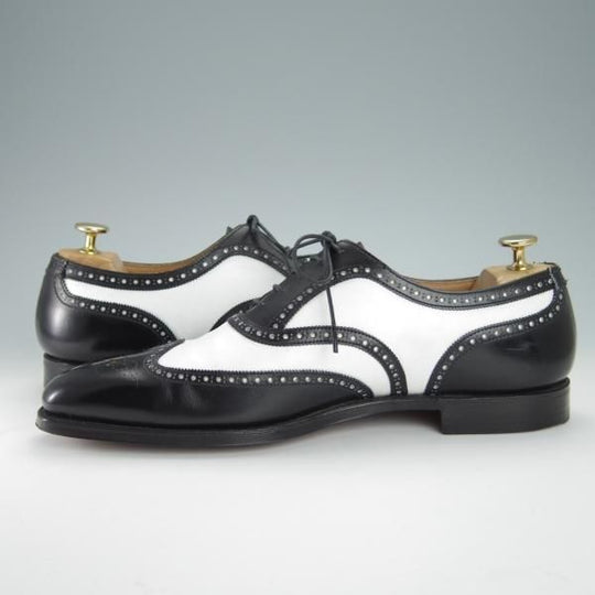 極美品★クロケット&ジョーンズ 8E【コンビ仕様★GERRARD 3/ジェラード】348ラスト/フルブローグ/カーフ/黒×白/Crockett&Jones★g132