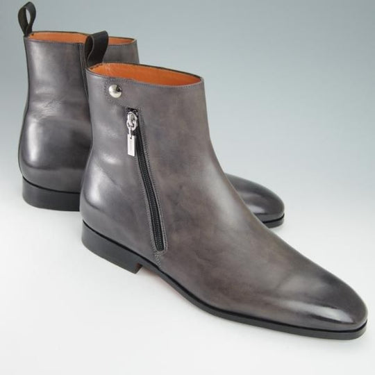 極上★(伊)サントーニ SIZE 7.5【貴重★ブラック〜グレーパティーヌ/10180】サイドジップ/ブーツ/カーフ/黒/灰/メンズ/Santoni★g149