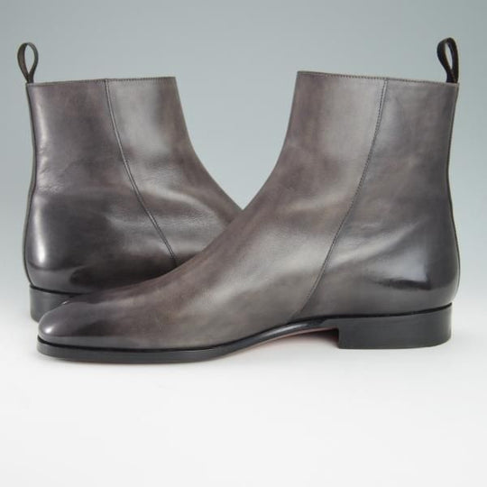 極上★(伊)サントーニ SIZE 7.5【貴重★ブラック〜グレーパティーヌ/10180】サイドジップ/ブーツ/カーフ/黒/灰/メンズ/Santoni★g149