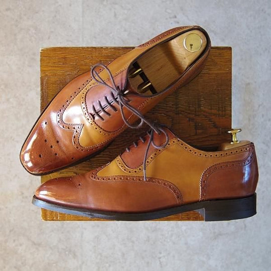 極上★(英)チーニー 8.5F【ダイナイトソール仕様★フルブローグ/3888ラスト】R73ALT/カーフ/コンビ/茶×薄茶/CHEANEY★g170