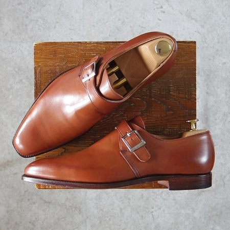 未使用★クロケット&ジョーンズ 7.5E【モデル定価￥86,900-★MONKTON/348ラスト】モンクストラップ/カーフ/茶/Crockett&Jones★g202