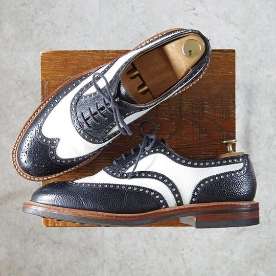 ★クロケット&ジョーンズ 8.5E【ダイナイトソール仕様★GERRARD 6/ジェラード】フルブローグ/グレインレザー/紺×白/Crockett&Jones★g204