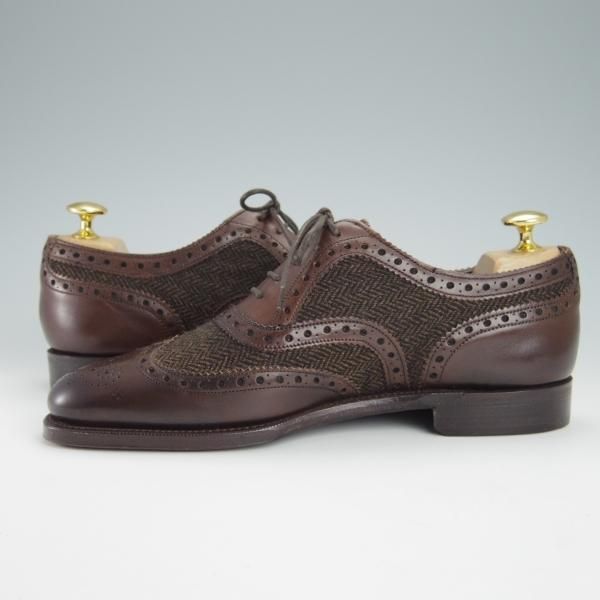 未使用★(英)グレンソン UK5.5程度【最上級★マスターピース/特別オーダー品】ツイード×カーフ/フルブローグ/濃茶/メンズ/GRENSON★g233