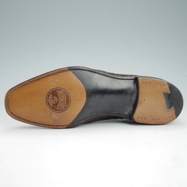 未使用★(英)グレンソン UK5.5程度【最上級★マスターピース/特別オーダー品】ツイード×カーフ/フルブローグ/濃茶/メンズ/GRENSON★g233