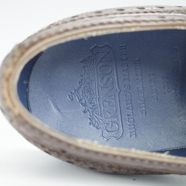 未使用★(英)グレンソン UK5.5程度【最上級★マスターピース/特別オーダー品】ツイード×カーフ/フルブローグ/濃茶/メンズ/GRENSON★g233