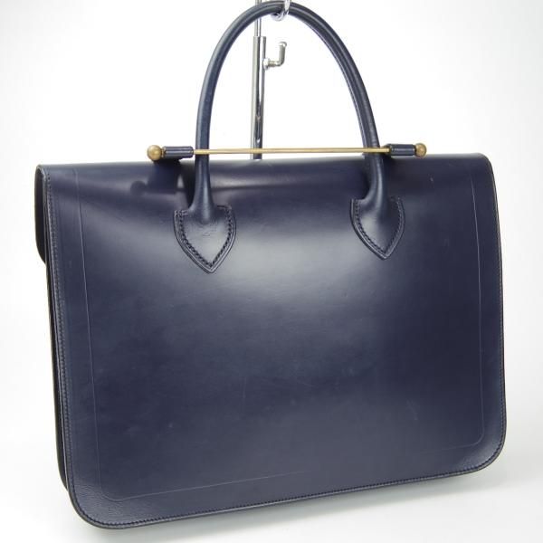 極美品★(英)ラザフォード/Rutherfords【定価￥60,500-★ブライドルレザー仕様/ミュージックバッグ】紺/革/メンズ/ビジネス/鞄★N5682