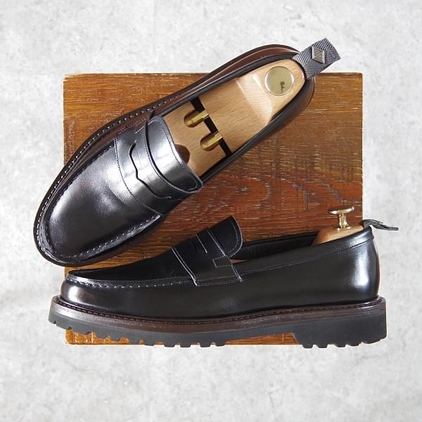 極美品★WH/ダブルエイチ SIZE 6.5【定価￥52,800-★(仏)アノネイ社/ボカルーカーフ】WH0505/コインローファー/Vocalou/黒/メンズ★g264