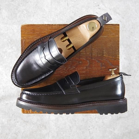 極美品★WH/ダブルエイチ SIZE 6.5【定価￥52,800-★(仏)アノネイ社/ボカルーカーフ】WH0505/コインローファー/Vocalou/黒/メンズ★g264