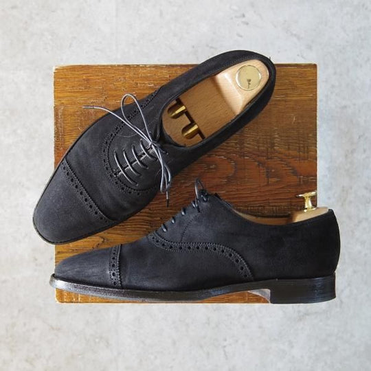 極上★ジョンロブ 5.5E【★AVON/8000ラスト】エイボン/クォーターブローグ/スエード/黒/メンズ/JOHN LOBB★g282