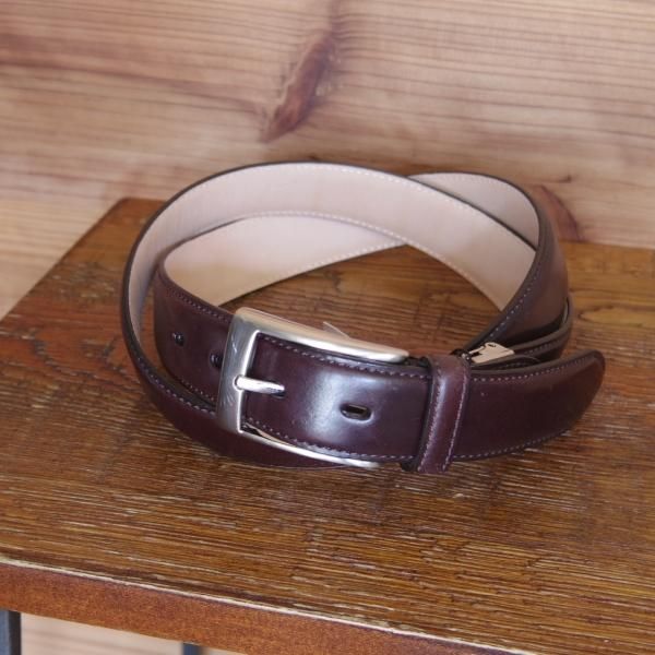 ほぼ未使用★コードバン製ベルト フリーサイズ（サイズ調整可能）【★(九州)岩田屋取扱】ベルト/レザー/本革/濃茶/ビジネス/メンズ★g292