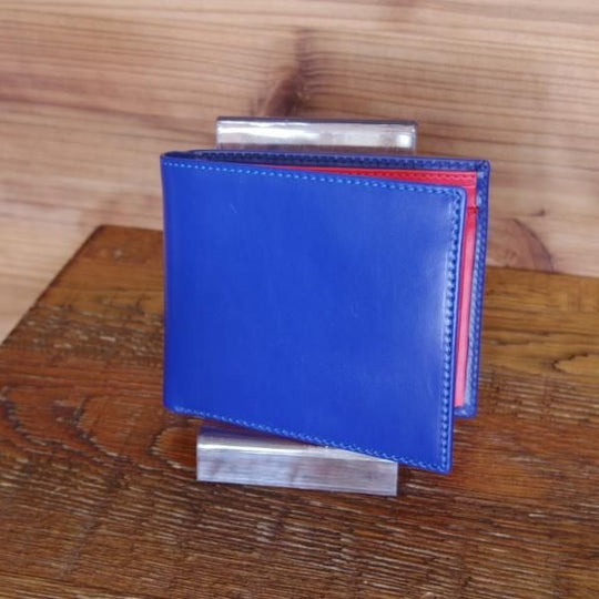 ほぼ未使用★(英)SIMPSON LONDON/シンプソン【定価￥30,240-★ブライドルレザー仕様/二つ折り財布】レザー/本革/青×赤/メンズ★g296