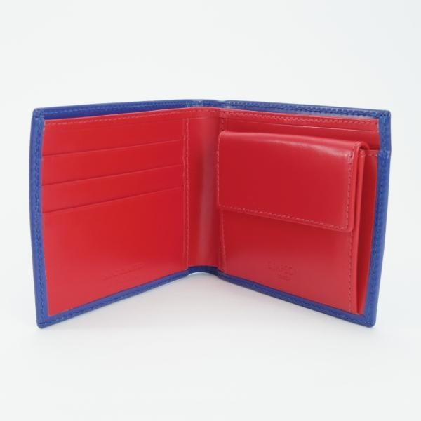 ほぼ未使用★(英)SIMPSON LONDON/シンプソン【定価￥30,240-★ブライドルレザー仕様/二つ折り財布】レザー/本革/青×赤/メンズ★g296