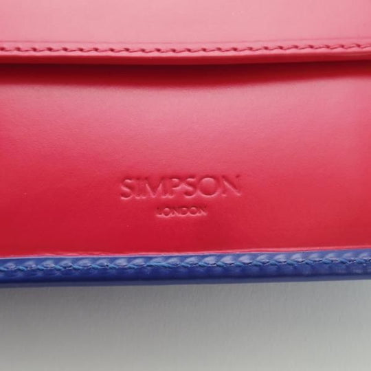 ほぼ未使用★(英)SIMPSON LONDON/シンプソン【定価￥30,240-★ブライドルレザー仕様/二つ折り財布】レザー/本革/青×赤/メンズ★g296