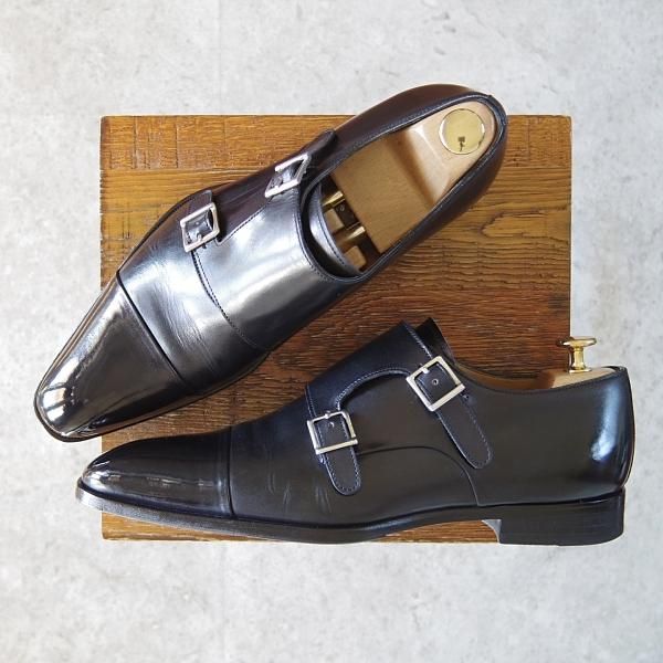 美品★(伊)フランチェスコ・ベニーニョ SIZE 7【定価￥61,600-★ダブルモンク/3216】カーフ/黒/メンズ/Francesco Benigno★g328