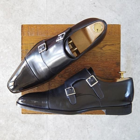 美品★(伊)フランチェスコ・ベニーニョ SIZE 7【定価￥61,600-★ダブルモンク/3216】カーフ/黒/メンズ/Francesco Benigno★g328