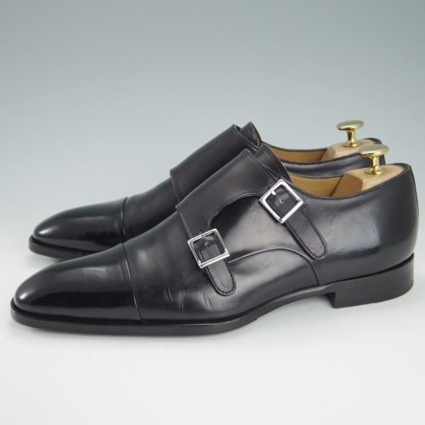 美品★(伊)フランチェスコ・ベニーニョ SIZE 7【定価￥61,600-★ダブルモンク/3216】カーフ/黒/メンズ/Francesco Benigno★g328