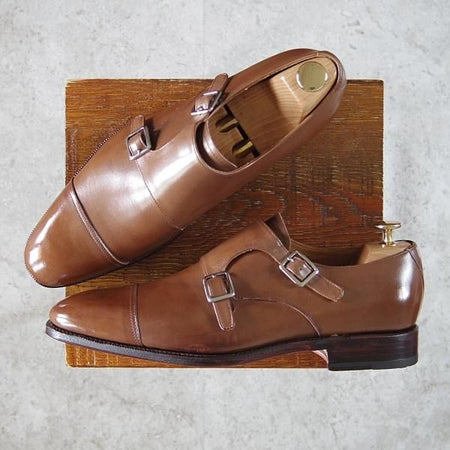 未使用★(スペイン製)MEERMIN/メルミン SIZE 8【グッドイヤーウェルテッド製法★ダブルモンク/茶】カーフ/メンズ★g338