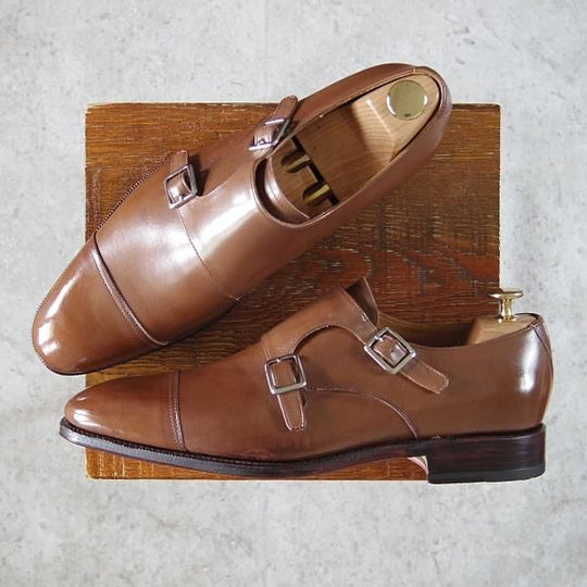 未使用★(スペイン製)MEERMIN/メルミン SIZE 8【グッドイヤーウェルテッド製法★ダブルモンク/茶】カーフ/メンズ★g338