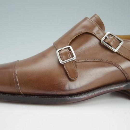 未使用★(スペイン製)MEERMIN/メルミン SIZE 8【グッドイヤーウェルテッド製法★ダブルモンク/茶】カーフ/メンズ★g338