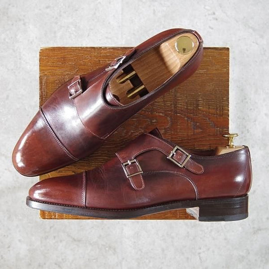 美品★(伊)サントーニ SIZE 7【上級★グッドイヤーウェルテッド製法/12635】ダブルモンク/カーフ/濃茶/メンズ/Santoni★g341