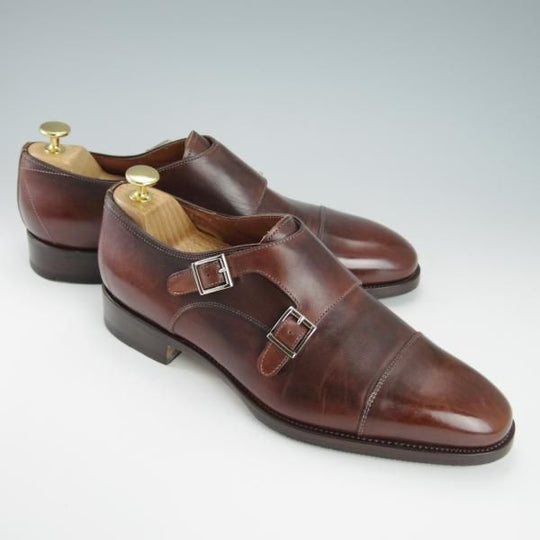 美品★(伊)サントーニ SIZE 7【上級★グッドイヤーウェルテッド製法/12635】ダブルモンク/カーフ/濃茶/メンズ/Santoni★g341