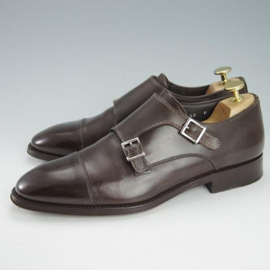 美品★(伊)サントーニ SIZE 5【貴重★ビームスF別注/ブラックラピド製法】ダブルモンク/カーフ/濃茶/ビームス/BEAMS/Santoni★g343