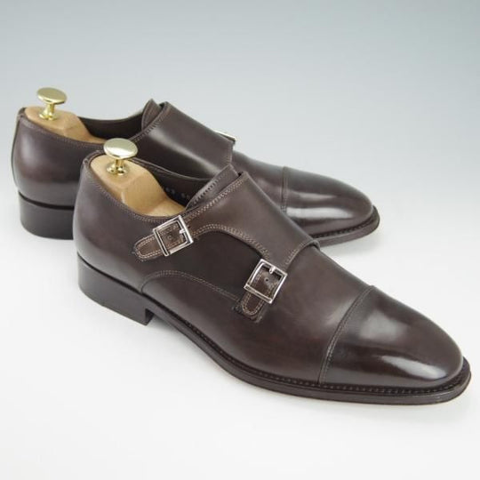 美品★(伊)サントーニ SIZE 5【貴重★ビームスF別注/ブラックラピド製法】ダブルモンク/カーフ/濃茶/ビームス/BEAMS/Santoni★g343