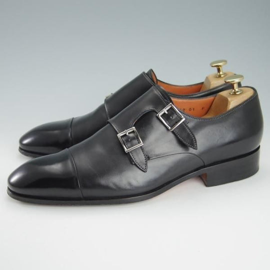 美品★(伊)サントーニ SIZE 7.5【★ダブルモンク/11652】カーフ/黒/メンズ/Santoni★g344