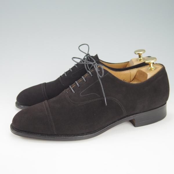 美品★チャーチ 70F/UK7【旧チャーチ★LUDGATE/3都市ロゴ】84ラスト/パンチドキャップトゥ/スエード/黒/メンズ/Church's★g349