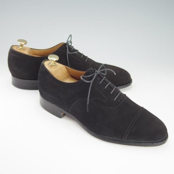 美品★チャーチ 70F/UK7【旧チャーチ★LUDGATE/3都市ロゴ】84ラスト/パンチドキャップトゥ/スエード/黒/メンズ/Church's★g349