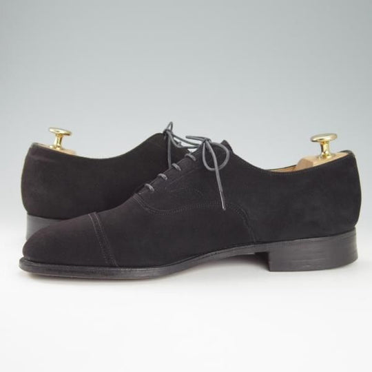 美品★チャーチ 70F/UK7【旧チャーチ★LUDGATE/3都市ロゴ】84ラスト/パンチドキャップトゥ/スエード/黒/メンズ/Church's★g349