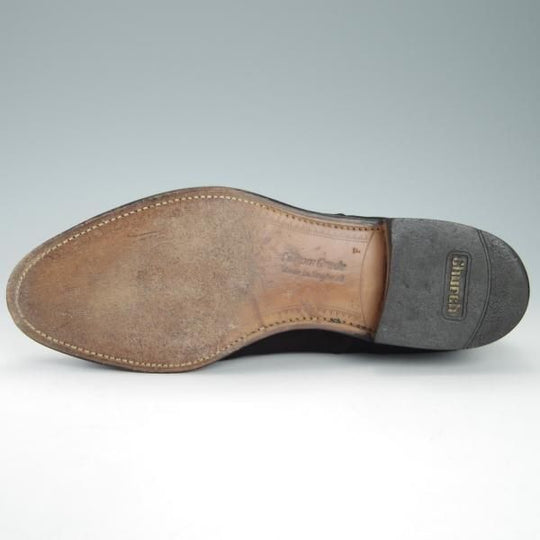 美品★チャーチ 70F/UK7【旧チャーチ★LUDGATE/3都市ロゴ】84ラスト/パンチドキャップトゥ/スエード/黒/メンズ/Church's★g349