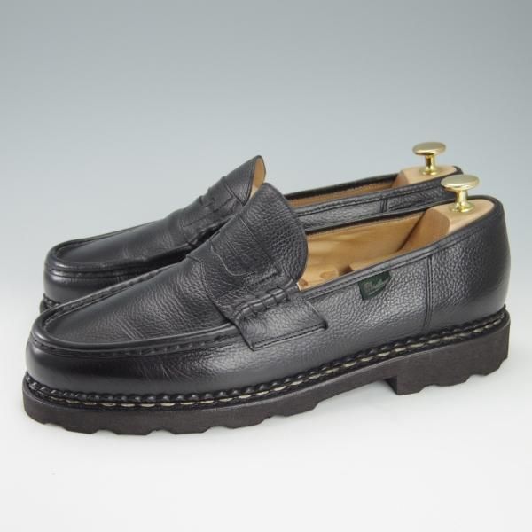 極美品★パラブーツ SIZE 9【定価￥71,500-★ランス/REIMS】マルシェソール/コインローファー/グレインレザー/NOIR/黒/Paraboot★g357