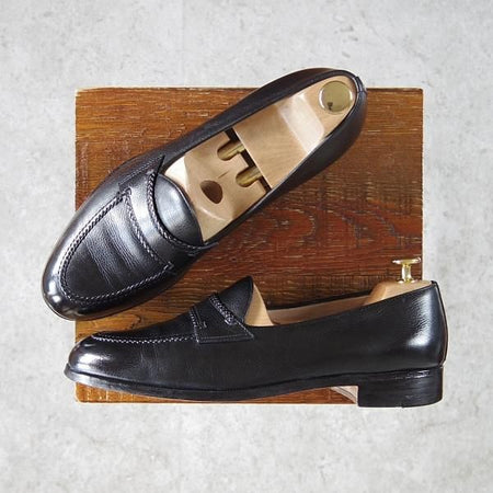 ★(伊)タニノクリスチー SIZE 7.5【定価15万円以上★ローファー/108788】スリッポン/グレインレザー/黒/メンズ/TANINO CRISCI★g362