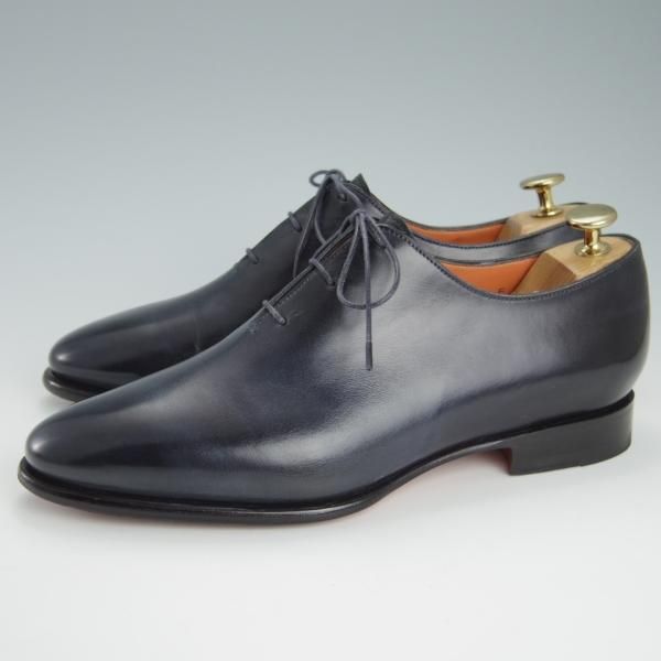 極美品★(伊)サントーニ SIZE 5【★ホールカット/15833】カーフ/紺/メンズ/Santoni★g363