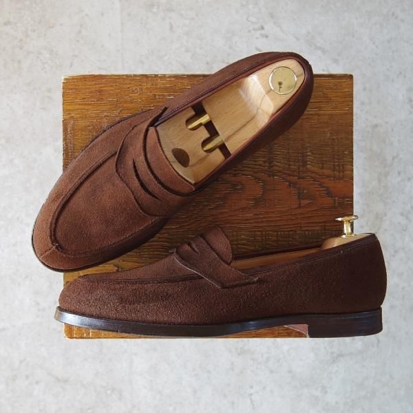 極上★クロケット&ジョーンズ 7.5E【定価￥85,320-★鹿革/DEERSKIN/375ラスト】SANDFORD/コインローファー/TABACCO/Crockett&Jones★g377