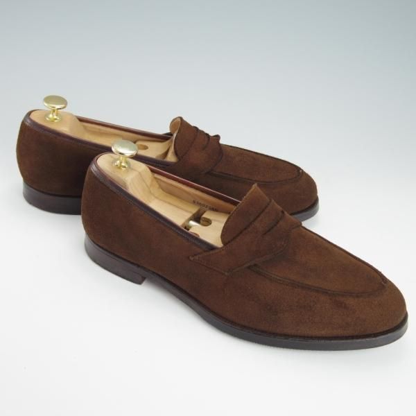極上★クロケット&ジョーンズ 7.5E【定価￥85,320-★鹿革/DEERSKIN/375ラスト】SANDFORD/コインローファー/TABACCO/Crockett&Jones★g377
