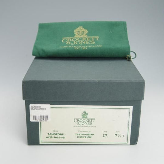 極上★クロケット&ジョーンズ 7.5E【定価￥85,320-★鹿革/DEERSKIN/375ラスト】SANDFORD/コインローファー/TABACCO/Crockett&Jones★g377