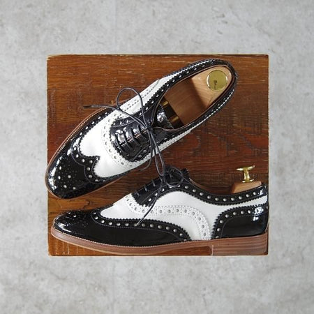 美品★チャーチ(レディース) SIZE 35.5【★バーウッド/BURWOOD 3W】フルブローグ/ウイングチップ/カーフ×パテント/白×黒/Church's★g415