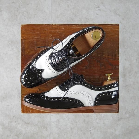 美品★チャーチ(レディース) SIZE 35.5【★バーウッド/BURWOOD 3W】フルブローグ/ウイングチップ/カーフ×パテント/白×黒/Church's★g415