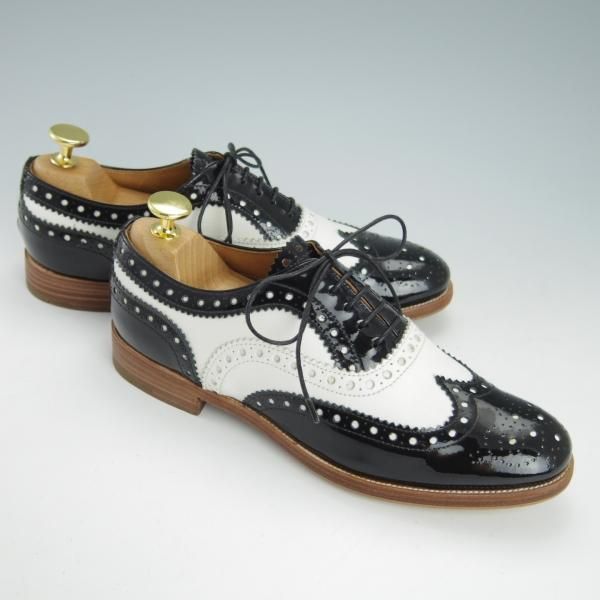 美品★チャーチ(レディース) SIZE 35.5【★バーウッド/BURWOOD 3W】フルブローグ/ウイングチップ/カーフ×パテント/白×黒/Church's★g415