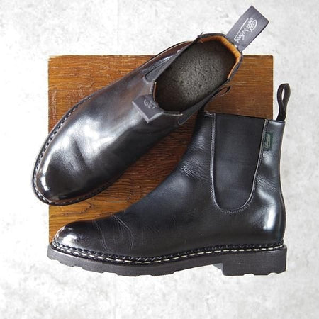 極美品★パラブーツ SIZE 5【定価￥80,300-★MANEGE/リスレザー】グリフソール/サイドゴアブーツ/NOIR/黒/メンズ/Paraboot★g421