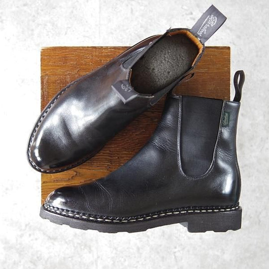 極美品★パラブーツ SIZE 5【定価￥80,300-★MANEGE/リスレザー】グリフソール/サイドゴアブーツ/NOIR/黒/メンズ/Paraboot★g421