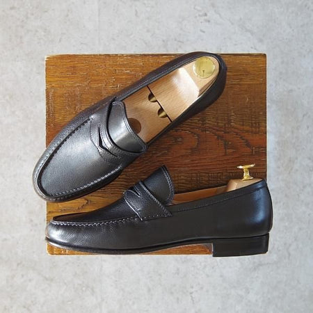 未使用★(伊)タニノクリスチー SIZE 6【貴重★デッドストック品/122909】コインローファー/グレインレザー/黒/メンズ/TANINO CRISCI★g434