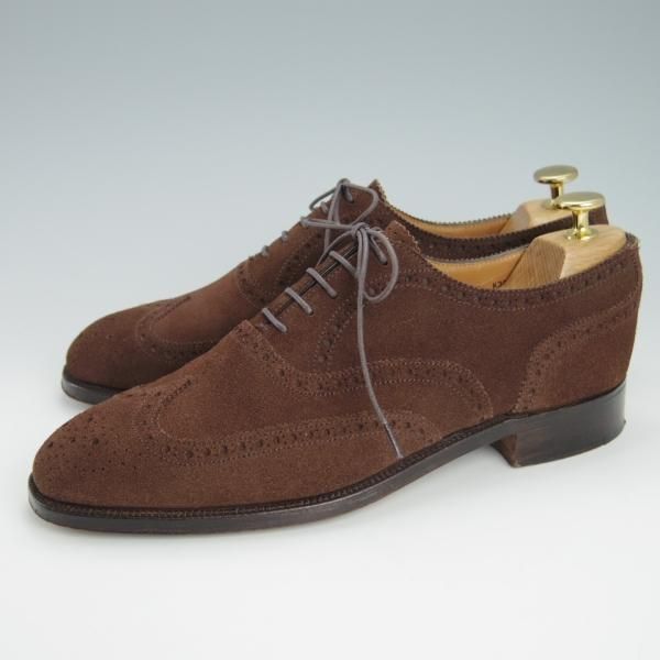 美品★クロケット&ジョーンズ 7E【貴重★(英)ニュー&リングウッド別注/New&Lingwood】フルブローグ/スエード/濃茶/Crockett&Jones★g439