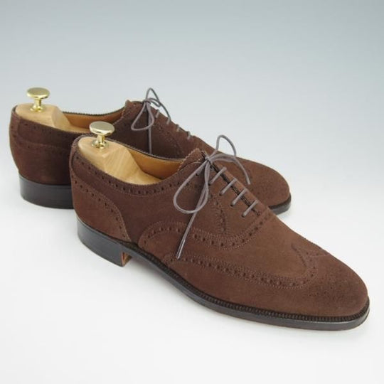 美品★クロケット&ジョーンズ 7E【貴重★(英)ニュー&リングウッド別注/New&Lingwood】フルブローグ/スエード/濃茶/Crockett&Jones★g439