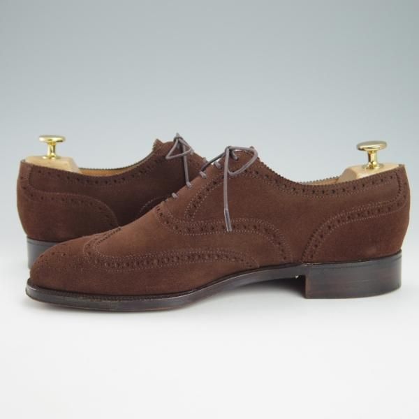 美品★クロケット&ジョーンズ 7E【貴重★(英)ニュー&リングウッド別注/New&Lingwood】フルブローグ/スエード/濃茶/Crockett&Jones★g439