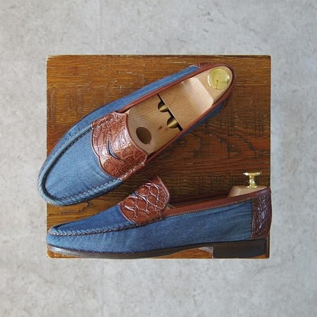 極上★(伊)アルティオリ SIZE 6【貴重★クロコ仕様/(伊)Battaglia別注】コインローファー/カーフ/コンビ/メンズ/ARTIOLI★g441