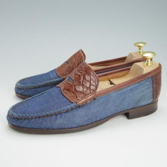 極上★(伊)アルティオリ SIZE 6【貴重★クロコ仕様/(伊)Battaglia別注】コインローファー/カーフ/コンビ/メンズ/ARTIOLI★g441