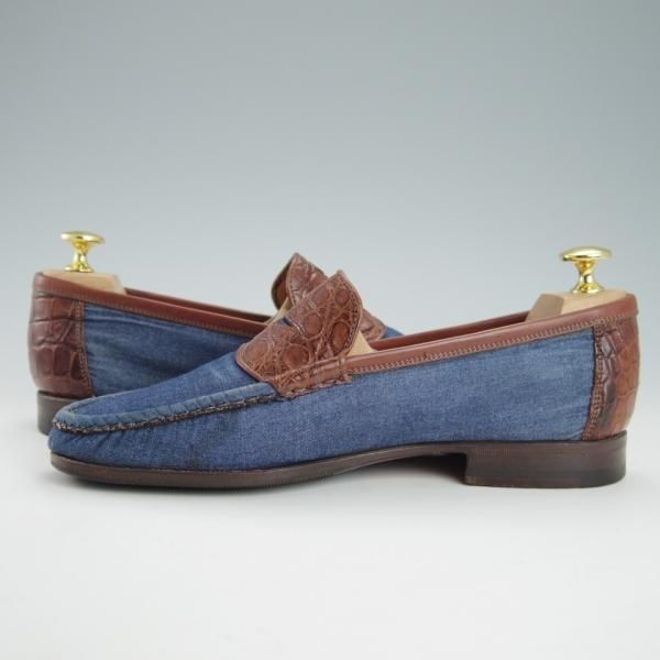 極上★(伊)アルティオリ SIZE 6【貴重★クロコ仕様/(伊)Battaglia別注】コインローファー/カーフ/コンビ/メンズ/ARTIOLI★g441